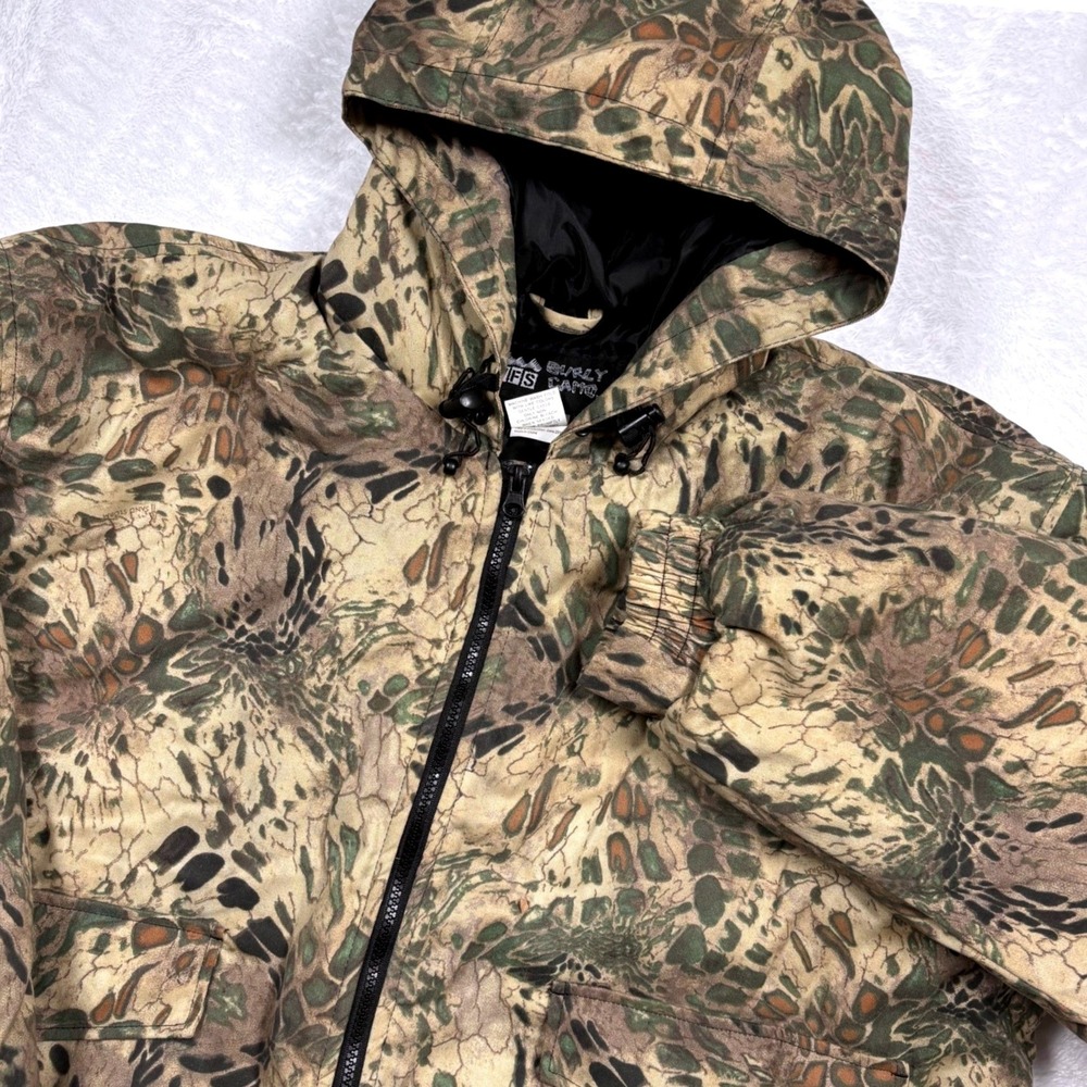 World Famous Sports Burly Camo Insulated Hooded Puffer Jacket Mens L Sand Storm